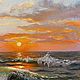 Картина морской пейзаж. Холст, масло, 40х60 см. Оранжевый закат. Картины. 'Живая палитра' Ольги Тикуновой. Ярмарка Мастеров.  Фото №4