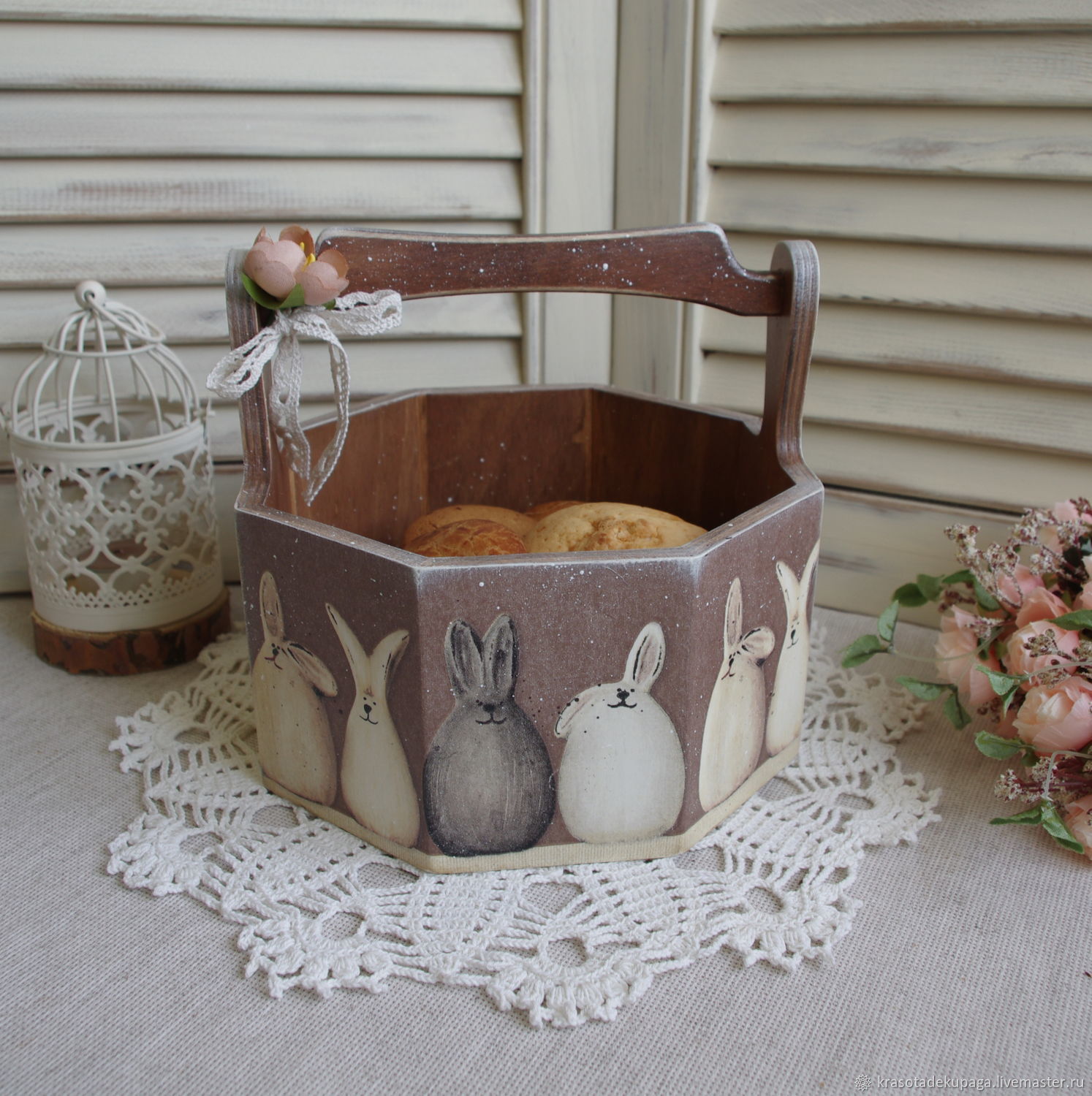 Basket "Hares", decoupage заказать на Ярмарке Мастеров