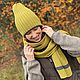 Комплект Шапка двойная и  длинный шарф НОРИС/ЮСТАС горчичный/ серый. Комплекты головных уборов. Вязаный кэжуал  UNIC Ирина. Интернет-магазин Ярмарка Мастеров.  Фото №2
