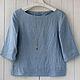 Blue blouse with 3/4 sleeves made of 100% linen, Blouses, Tomsk,  Фото №1