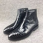 Обувь ручной работы handmade. Livemaster - original item Alligator leather ankle boots, LUX class, dark blue color.. Handmade.