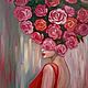 Oil painting Girl with Flowers Bouquet of Roses interior painting, Pictures, Izhevsk,  Фото №1
