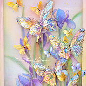 Картина трехслойная на шелке Драгоценные Бабочки-1