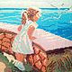 Вышитая картина "Девочка у моря", Картины, Москва,  Фото №1