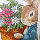 Подушка с вышивкой Кролик Питер и цветы. Подушки. Студия вышивки Лаванда. Интернет-магазин Ярмарка Мастеров.  Фото №2
