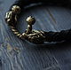 leather bracelet with bronze lions. Bead bracelet. MintTiger. Online shopping on My Livemaster.  Фото №2
