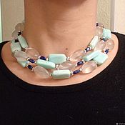 Украшения handmade. Livemaster - original item Three-row necklace made of larimar, chalcedony and lapis lazuli. Handmade.