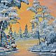 Picture miniature Christmas tree and snowman by the lake, 20h15, oil. Pictures. Valeria. My Livemaster. Фото №4