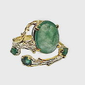 Украшения handmade. Livemaster - original item The author`s ring made of 925 silver with natural emeralds and gilding. Handmade.