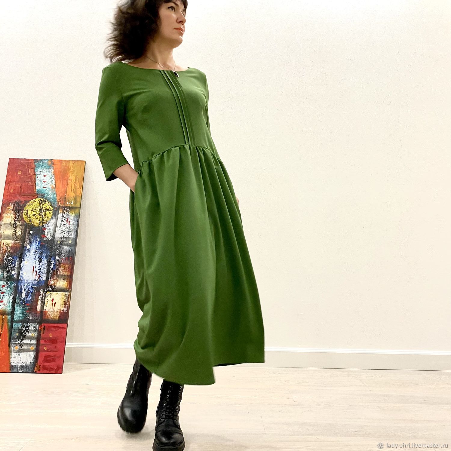 Минус 60!!!Длинное зелёное платье бохо из шерсти в пол, Платья, Москва,  Фото №1