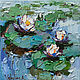 White Water Lilies - Pond flowers  Impasto Original Oil painting, Pictures, Anapa,  Фото №1