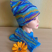 Аксессуары handmade. Livemaster - original item Bright felted set -beanie hat and mittens.. Handmade.