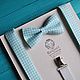 Mint butterfly tie in a white box complete with mint suspenders. Created for weddings in mint color
