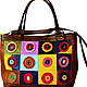 Leather woman brown artistic handbag Kandinsky's Circles", Classic Bag, Bologna,  Фото №1