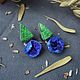 Order Stud earrings with azurite and uvarovite (green garnet). Ural Jeweler (artelVogul). Livemaster. . Stud earrings Фото №3