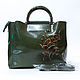 Leather bag green hand painted with shoulder strap, Classic Bag, Troitsk,  Фото №1