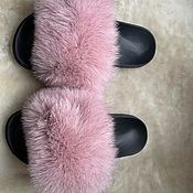 Обувь ручной работы handmade. Livemaster - original item Flip-flops with arctic fox fur pink. Handmade.