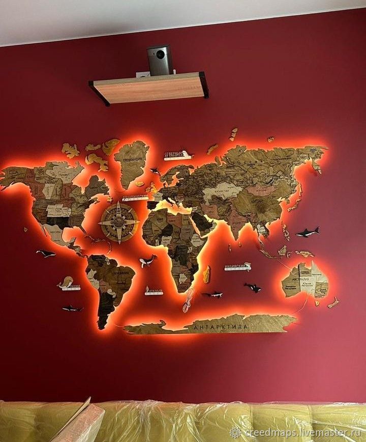 Деревянная карта мира с подсветкой купить в интернет-магазине Ярмарка ...