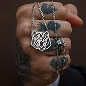 Украшения handmade. Livemaster - original item Tiger Pendant with Chain | Silver | Geometry Collection. Handmade.