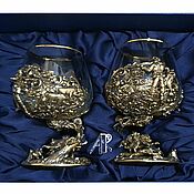 Посуда handmade. Livemaster - original item Gift set two cognac glasses Bear Hunting Brass. Handmade.