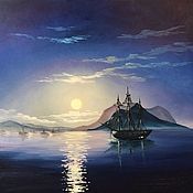 Картины и панно handmade. Livemaster - original item Sea night landscape with a sailboat based on I. K. Aivazovsky. Handmade.