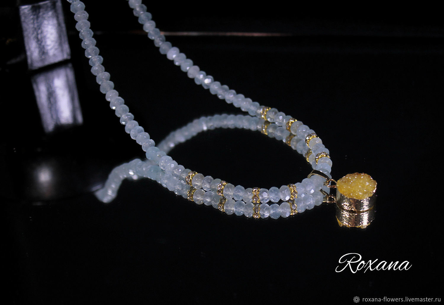 Sunny Beach A Necklace With Pendant Druse Quartz And Aquamarine Sunny Beach A Necklace With Pendant Druse Quartz And