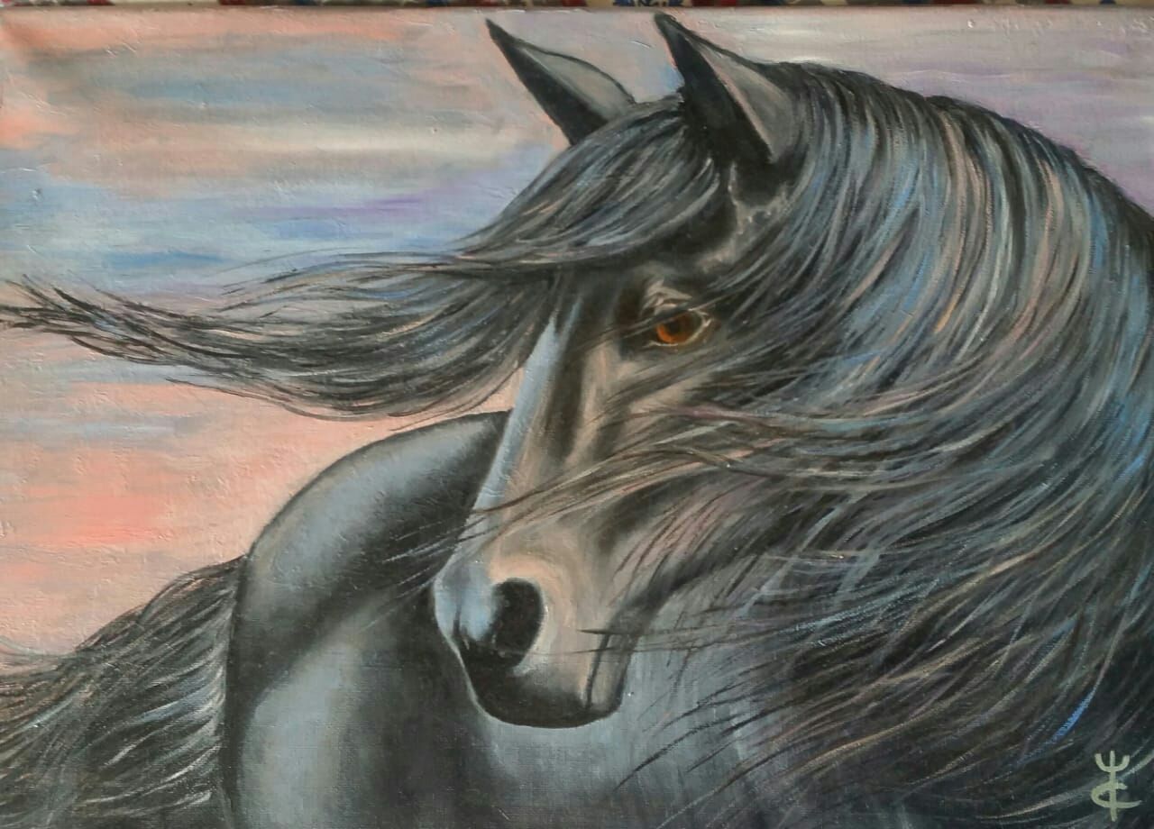 Black Horse At Sunset Oil Painting Kupit Na Yarmarke Masterov Lhn3gcom Kartiny Moscow