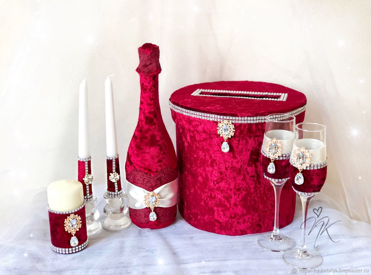 Свадебный набор бокалы свеча сундук шампанское