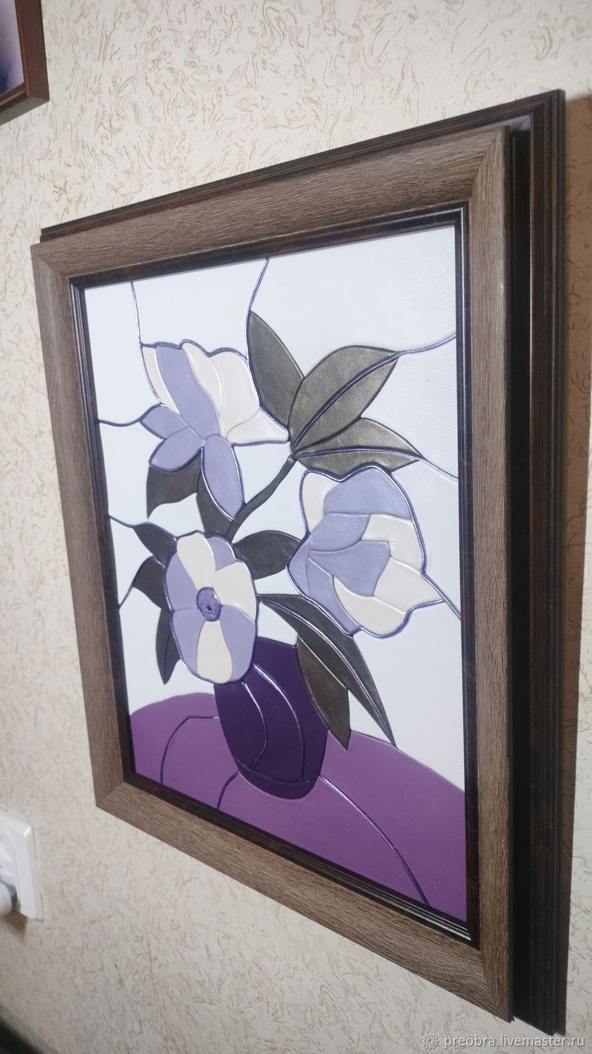 Картина Цветы в вазе из натуральной кожи в интернет-магазине Ярмарка ...