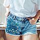 Order Customization painting of clothes. Jeans shorts with Van Gogh Almond print. nataliadenimart. Livemaster. . Shorts Фото №3