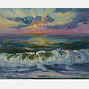Картины и панно handmade. Livemaster - original item Oil painting sea sunset, sea wave on canvas. Handmade.