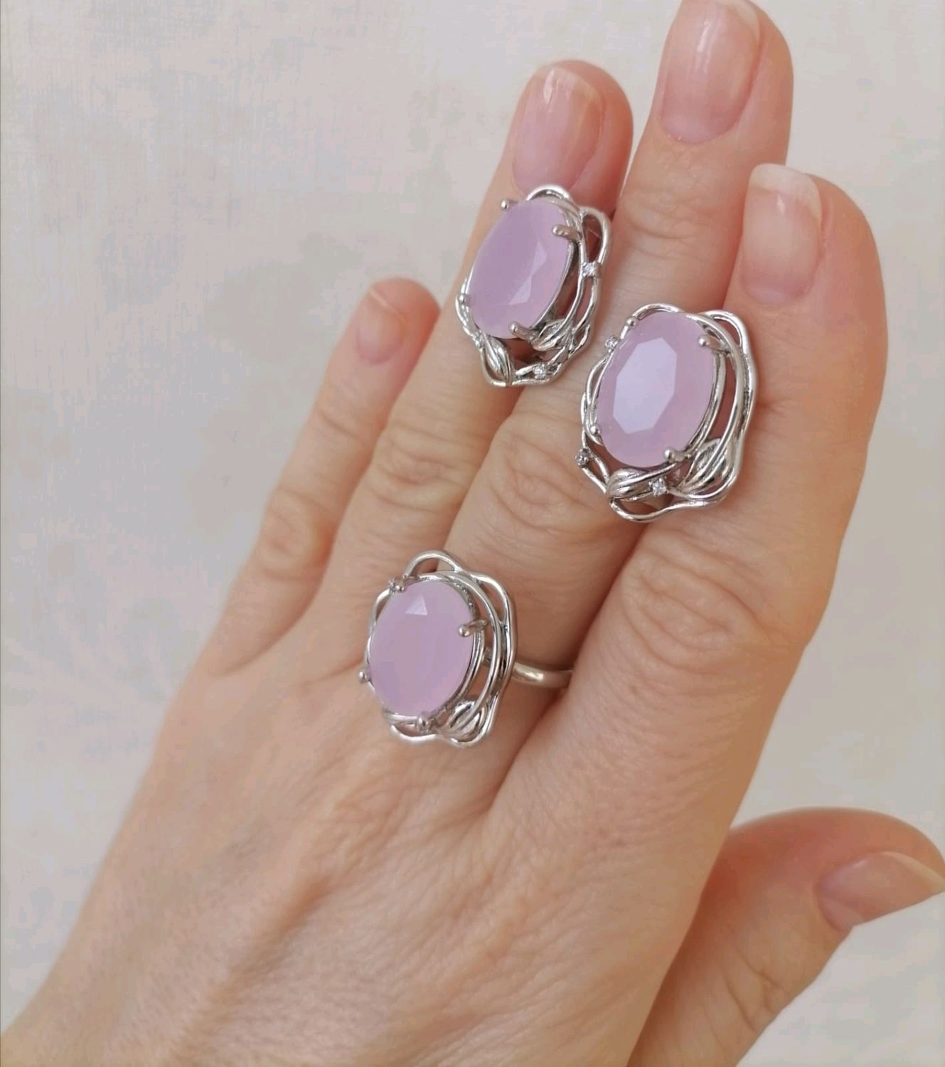Серьги с розовым кварцем в серебре Вика. Серьги из натуральных камней ...
