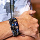 leather men's bracelet with lapis lazuli and inserts 925 silver. Hard bracelet. malajemma. My Livemaster. Фото №5