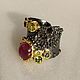 Order Silver ring with ruby, chrysolite and sapphire. OuroborosJwlry. Livemaster. . Rings Фото №3