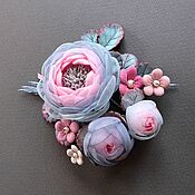 Украшения handmade. Livemaster - original item Brooch: Cloud Roses Bouquet Handmade Flowers Fabric Genuine Leather. Handmade.