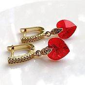 Украшения handmade. Livemaster - original item Red Heart Earrings. Gold earrings with Swarovski crystals. Handmade.