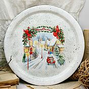 Сувениры и подарки handmade. Livemaster - original item New Year`s dish tray winter in the town. Handmade.