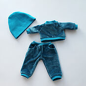 Куклы и игрушки handmade. Livemaster - original item clothes for doll 30 cm. Sports suit with a hat bright blue. Handmade.