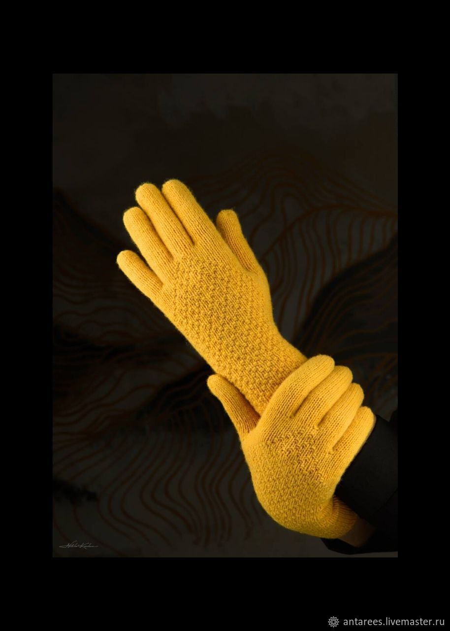 Перчатки желтые вязаные, Перчатки, Джубга,  Фото №1