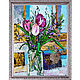 Картина в рамке с поталью цветы тюльпаны маслом, Картины, Самара,  Фото №1