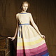 Dress in tiered floors beige boho long dress summer linen stripe for each day, Maxi length dress to the prom
