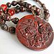 Stone rose necklace with large carved pendant Jasper breccia, Necklace, Khimki,  Фото №1