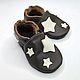 Dark brown Baby Shoes with Stars ,Baby Leather Slippers, Babys bootees, Kharkiv,  Фото №1