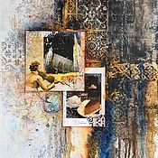 Pintura cascada # №1, mezcla de medios, collage