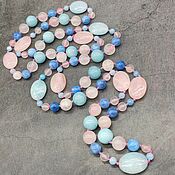 Работы для детей, handmade. Livemaster - original item Long Beads Natural Rose Quartz Aquamarine. Handmade.