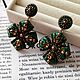 Серьги гвоздики кресты зеленые, вечерние серьги. Серьги-пусеты. Начатова Ирина- дизайнер украшений. Ярмарка Мастеров.  Фото №4