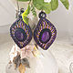 Earrings with amethyst, gold and purple small glass beads, pearls, Earrings, Bryansk,  Фото №1