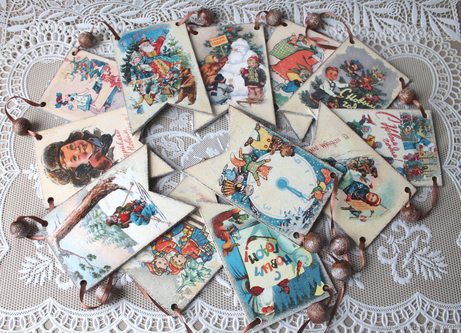 Гирлянда флажки советские Старые открытки СССР Зимняя сказка декупаж