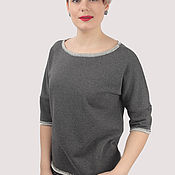 Одежда handmade. Livemaster - original item Knitted jumper gray solid color with a lapel cotton. Handmade.