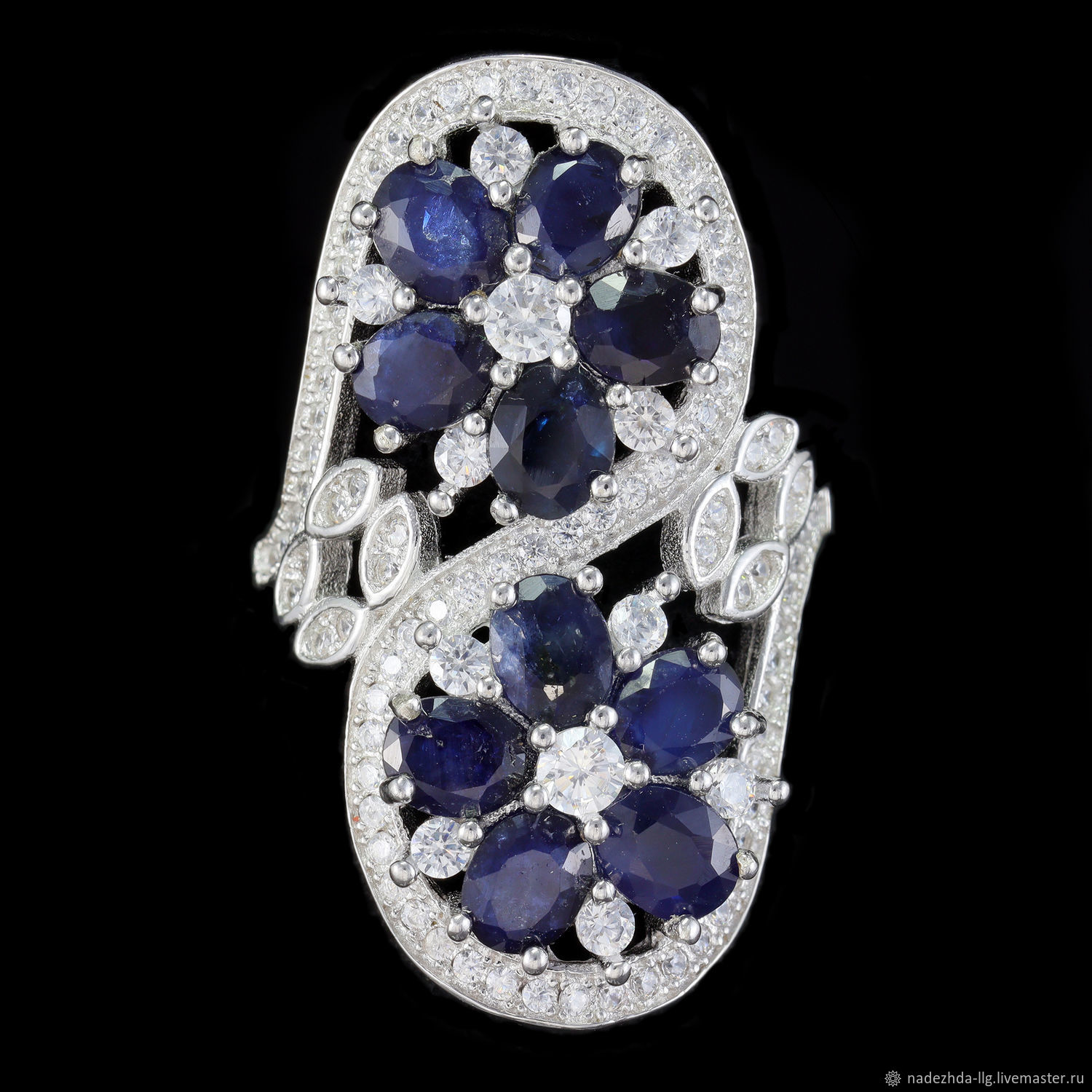 КРУПНОЕ женское серебряное кольцо 925 пробы с сапфирами! в интернет-магазине Ярмарка Мастеров по цене 5450 ₽ – VYUAKRU | Кольца, Невинномысск - доставка по России
